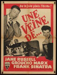 7w387 DOUBLE DYNAMITE French 23x32 '52 Frank Sinatra, Groucho Marx & sexy Jane Russell!