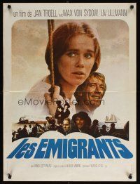 7w391 EMIGRANTS French 23x32 '71 great close up of Liv Ullmann, Max Von Sydow, Jan Treoll