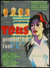 7w392 EVERYBODY WANTS TO KILL ME French 23x32 '57 cool artwork of Anouk Aimee by Clement Hurel!