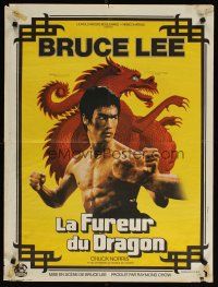 7w407 RETURN OF THE DRAGON French 23x32 '74 Bruce Lee classic, great close-up of Lee, Ferracci art