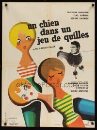7w414 UN CHIEN DANS UN JEU DE QUILLES French 23x32 '62 Elke Sommer, great Hurel artwork!