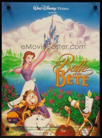 7w418 BEAUTY & THE BEAST French 15x21 '92 Walt Disney cartoon classic, cool art of cast!