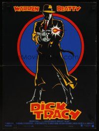 7w420 DICK TRACY French 15x21 '90 cool art of Warren Beatty as Chester Gould's classic detective!