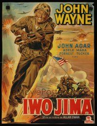 7w439 SANDS OF IWO JIMA Belgian '50 great artwork of World War II Marine John Wayne!