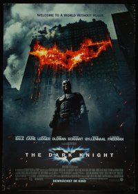 7w047 DARK KNIGHT advance DS German '08 Christian Bale as Batman in front of flaming building!