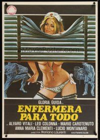 7w104 L'INFERMIERA DI NOTTE Spanish '79 art of sexy half-naked Night Nurse peeking thru blinds!