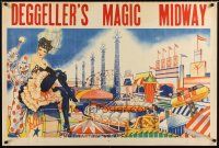 7x041 DEGGELLER'S MAGIC MIDWAY circus poster '50s art of sexy showgirl, clown & attractions!
