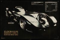 7x724 BATMAN commercial poster '89 directed by Tim Burton, great image of Batmobile & specs!