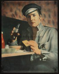 7x737 ELVIS PRESLEY commercial poster '90 great colorized image of The King drinking a Coke!