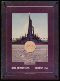 7x744 GAY GAMES II commercial poster '86 cool cut paper drawing of city skyline!