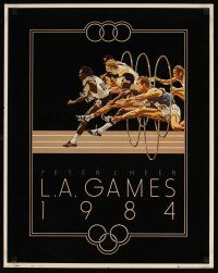 7x768 L.A. GAMES 1984 commercial poster '83 Heer art of runners hurdling through Olympic rings!