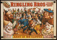 7x782 RINGLING BROS ARMY OF 50 CLOWNS commercial poster '60 great art of wacky circus acts!