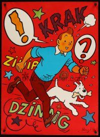7x686 TINTIN Danish commercial poster '70 Herge's classic character running w/dog!