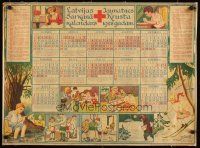 7x453 LATVIAN 1928 RED CROSS YOUTH CALENDAR Latvian calendar '28 cool artwork images!