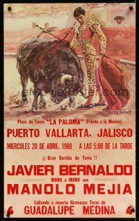 7x456 PLAZA DE TOROS LA PALOMA Spanish 21x33 '88 Wilis artwork of toreador & bull!