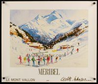 7x360 CECILE JOHNSON 24x28 French art print '90s wonderful artwork of skiers on slopes!