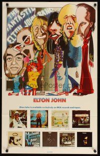 7x064 ELTON JOHN 22x35 music poster '74 wonderful artwork of singer & band by Jacques Benoit!