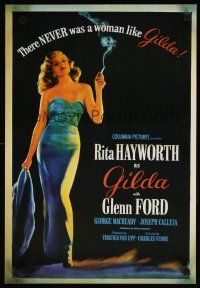 7x677 GILDA REPRO special 15x22 '90s classic image of sexy smoking Rita Hayworth in sheath dress!