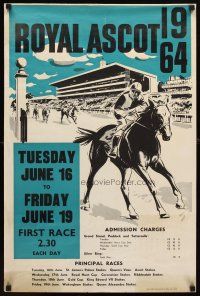 7x441 ROYAL ASCOT 1964 English horse race poster '64 great artwork of race horse & jockey!
