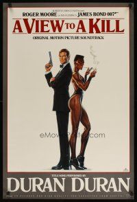 7x085 VIEW TO A KILL soundtrack music poster '85 art of Roger Moore & smoking Grace Jones by Goozee