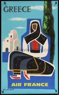 7x191 AIR FRANCE GREECE French travel poster '62 cool Guy George artwork of Grecian woman!