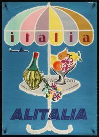 7x223 ALITALIA ITALIA Italian travel poster '48 cool Lemoine art of beverages & aircraft!