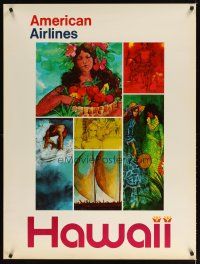 7x113 AMERICAN AIRLINES HAWAII travel poster '80s colorful art of local attractions!