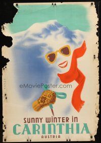 7x159 AUSTRIA SUNNY WINTER IN CARINTHIA Austrian travel poster '40s wonderful Kunze art of skier!