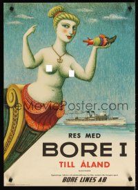 7x247 BORES LINES AB ALAND Swedish travel poster '50s cool artwork of ship's figurehead!