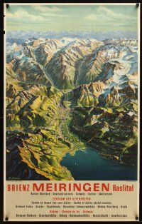 7x250 BRIENZ MEIRINGEN HASLITAL Swiss travel poster '50s Bieder art map of valley!