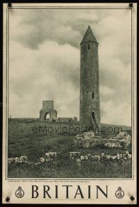 7x180 BRITAIN travel poster '60s image of Round Tower & Abbey, Ireland!