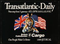 7x183 BRITISH CALEDONIAN TRANSATLANTIC DAILY English travel poster '80 great art of lion!