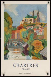 7x199 CHARTRES FRANCE French travel poster '90s Leon Villelle artwork of countryside!