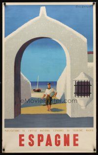 7x240 ESPAGNE Spanish travel poster '50s cool Guy George artwork of man by ocean!