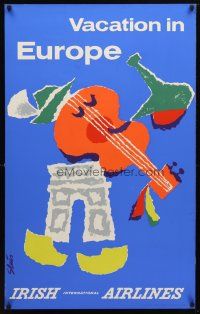 7x221 IRISH INTERNATIONAL AIRLINES VACATION IN EUROPE Irish travel poster '60s Sluin musical art!