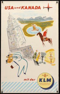 7x167 KLM USA UND KANADA Dutch travel poster '54 Mile artwork of attractions in Canada & US!