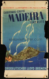 7x214 NORDDEUTSCHER LLOYD German travel poster '37 Feldtmann art of SS Columbus and Madeira island!