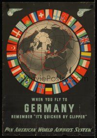 7x119 PAN AMERICAN WORLD AIRWAYS SYSTEM GERMANY travel poster '30s great art of world & routes!