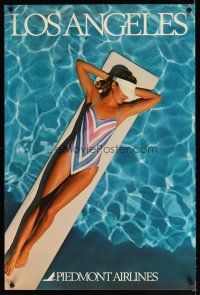 7x120 PIEDMONT AIRLINES LOS ANGELES travel poster '90s great image of sexy sunbather in pool!