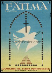 7x094 PORTUGUESE RAILWAYS FATIMA Portuguese travel poster '54 Figueiredo religious artwork!