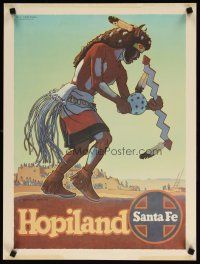7x087 SANTA FE HOPILAND travel poster 1950s wonderful artwork of Native American dancing!