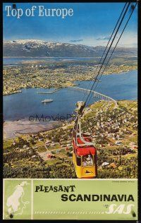 7x236 SCANDINAVIAN AIRLINES SYSTEM SCANDINAVIA Norwegian travel poster '60s image of cable car!
