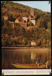7x215 SCHLOSS ZWINGENBERG German travel poster '64 great image of man on boat & castle!