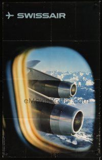 7x253 SWISSAIR Swiss travel poster '61 cool image of jet engines over mountains by Manfred Bingler!