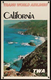 7x124 TRANS WORLD AIRLINES CALIFORNIA travel poster '80s wonderful image of North Coast!