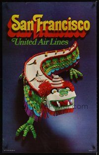 7x149 UNITED AIRLINES SAN FRANCISCO travel poster '71 great image of paper sculpture dragon!
