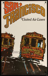 7x148 UNITED AIRLINES SAN FRANCISCO travel poster '67 art of trolleys by Jebray!