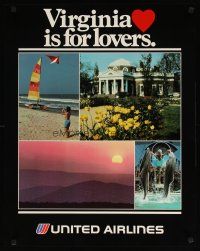 7x152 UNITED AIRLINES VIRGINIA IS FOR LOVERS travel poster '80s cool images of beach & sunset!