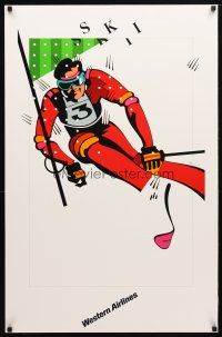 7x133 WESTERN AIRLINES SKI travel poster '80s colorful art of ski racer on mountain slope!