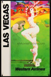 7x129 WESTERN AIRLINES LAS VEGAS travel poster '80s sexy showgirl, gambling & golf!